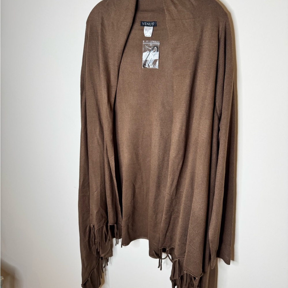 VENUS Chocolate Fringe Cardigan
